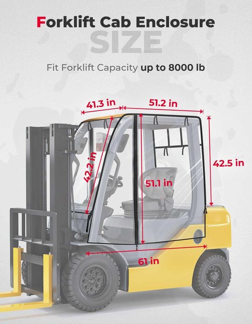 KEMIMOTO Forklift Cover for Rain with Rear Window, Waterproof Cab Enclosure 0.8MM Thick Fork Truck Cover PVC Film, Anti-UV Universal Fit, 61"Top 51.2" L x 41.3" W x 51.1" H, Fit Forklift up to 8000 lb