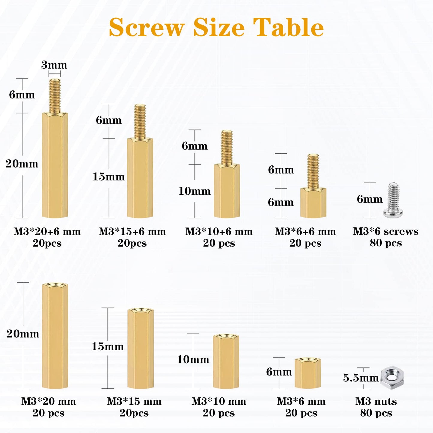 Csdtylh 320Pcs M3 Motherboard Standoffs&Screws&Nuts Kit, Hex Male-Female Brass Spacer Standoffs, Laptop Screws for DIY Computer Build, Electronic Projects, Raspberry Pi, Circuit Board etc.