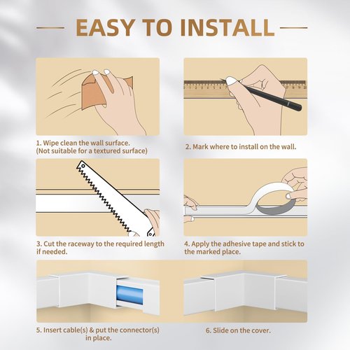 Delamu Cord Hider, 94.5in Cord Covers for Wires on Wall, One-Cord Cable Hider, Wire Hiders Wire Covers for TV Cords on Wall, Easy Mount Cable Cover Management Kit, 6xL15.7 W0.59 H0.4in, White