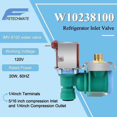 2025 Upgrade W10498992 W10238100 WPW10238100 Refrigerator Water Inlet Valve Fit for Whirl-pool Kitchen-Aid Ken-more, Replaces for W11451511 W11512399 K-77473 Water Inlet Valve By Fetechmate