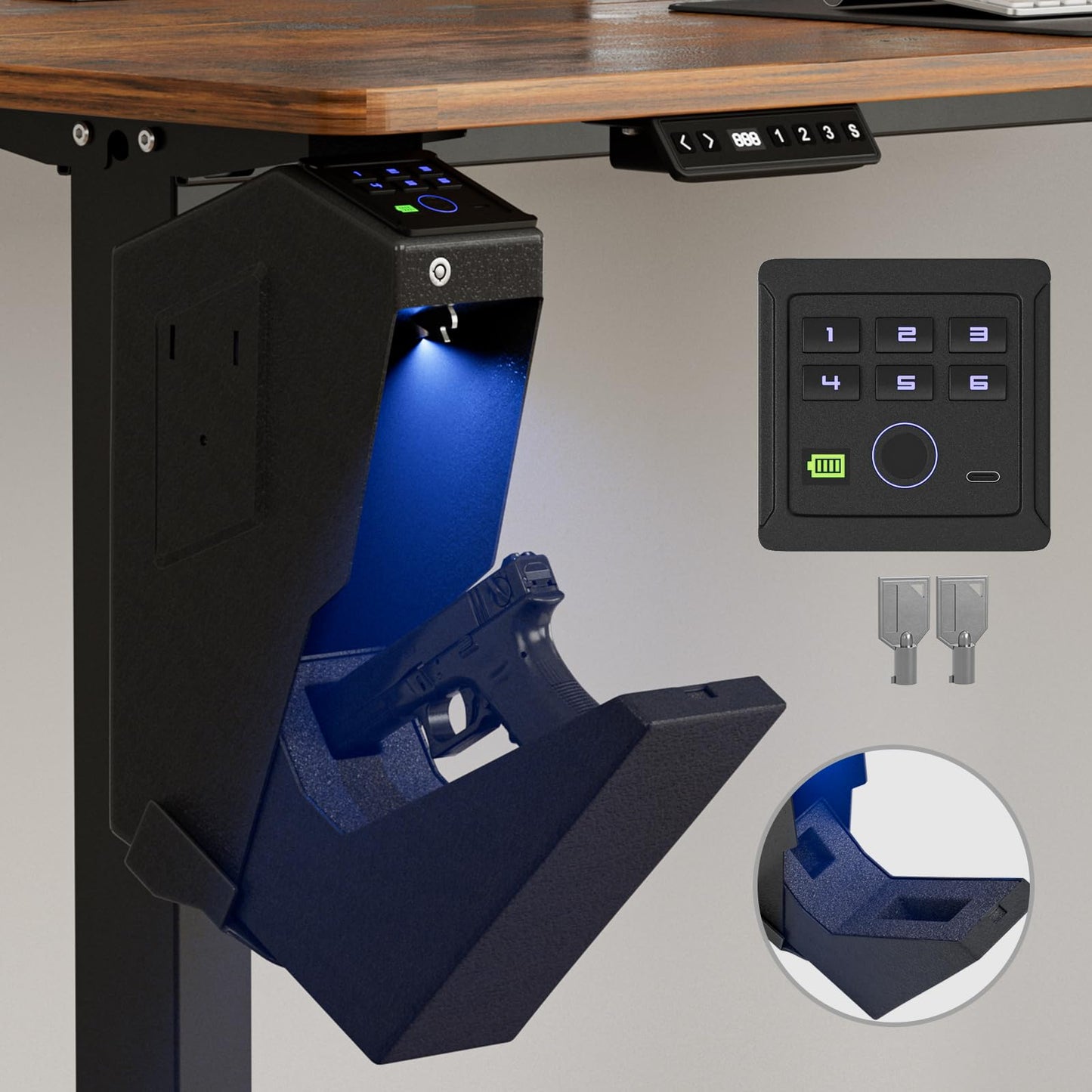 Biometric Pistol Safe LED Light,Quick Access Security Safe with Fingerprint 6-button Backlit Keypad,Auto Open Hidden Hand GunSafe for Bedside Home Nightstand Vehicle Desk (1 GUN UPGRADE)