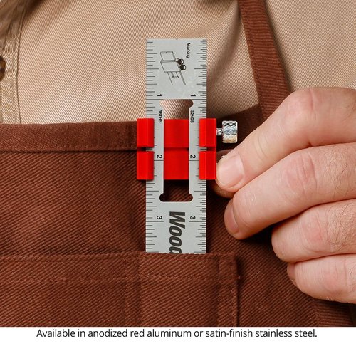 Woodpeckers Paolini Pocket Rule, Aluminum, 6 Inch, Woodworking Ruler with Sliding Stop, Vertical End Scale, Scribing Notch, Engraved Scales