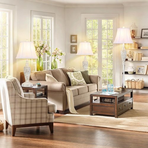 Sheetea 65’’ Vintage Floor Lamp for Living Room, Traditional White Standing Lamp with Carved Resin Base and Foot Switch, Classic Farmhouse Tall Pole Lamp, Bedroom, Office