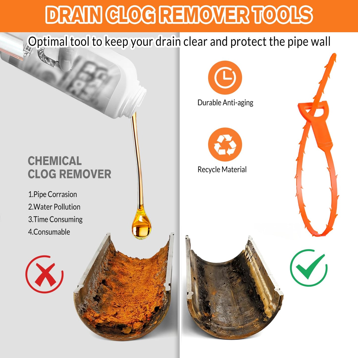 12 PCS Drain Snake, Drain Hair Remover, Sink Snake Drain Auger Cleaner Tool For Bath Tub, Toilet, Kitchen Sink(20 In)