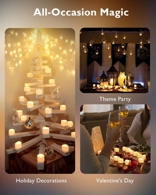 Homemory 12pcs Remote Timer LED Tea Lights Candles, 400+Hours Flickering Flameless Battery Votive Tealights for Tabletop Lighting, Centerpieces Decor, Holiday