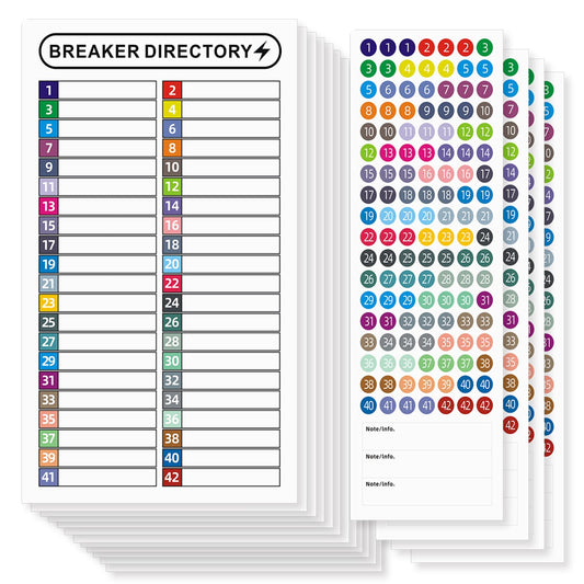 16 Sheets Breaker Panel Labels Electrical Box Sticker Numbers Breaker Panel Labels Electrical Sticker Number Catalog Load Center Adhesive Waterproof Reusable（Mix Colors）