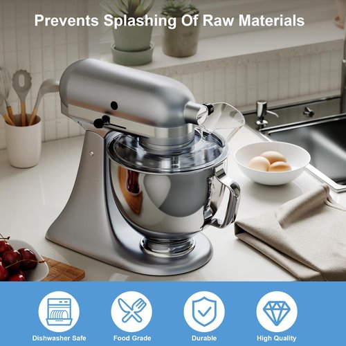 Food-Grade Pouring Shield for KitchenAid 4.5-5QT Mixer Bowl (Stainless Steel, Glass, Ceramic) - Secure Fit Splash Guard for KitchenAid Tilt-Head Stand Mixers and Dishwasher Safe