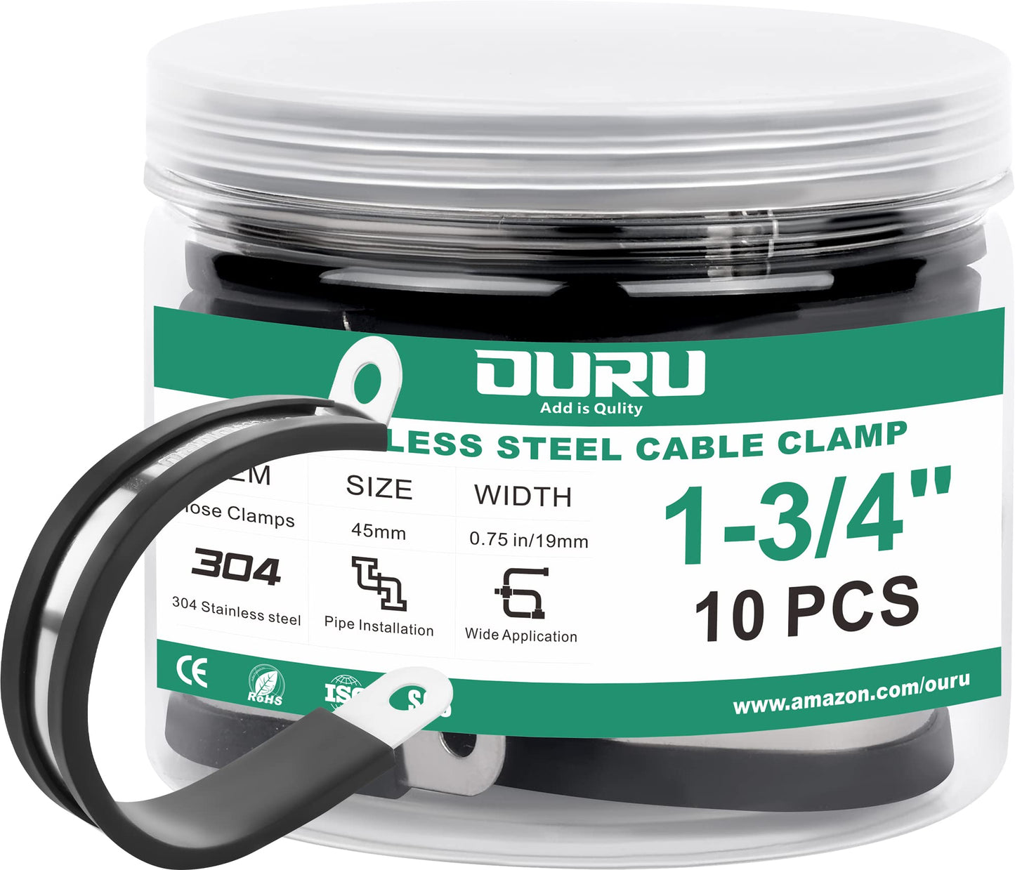 OURU 32PCS Cable Clamps Assortment Kit, Stainless Steel Rubber Coated Cushioned Insulated Clamps for Automotive Cable Wire & Pipe in 4 Sizes-5/8" 3/4" 1" 1-1/4"