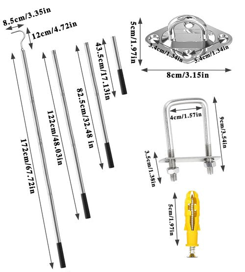 Attic Pull Down Hook System Kit, Heavy Duty Ladder Hook Door Stairs Puller Rod Pole with 3 Handles, Replacement for Ropes Cord String