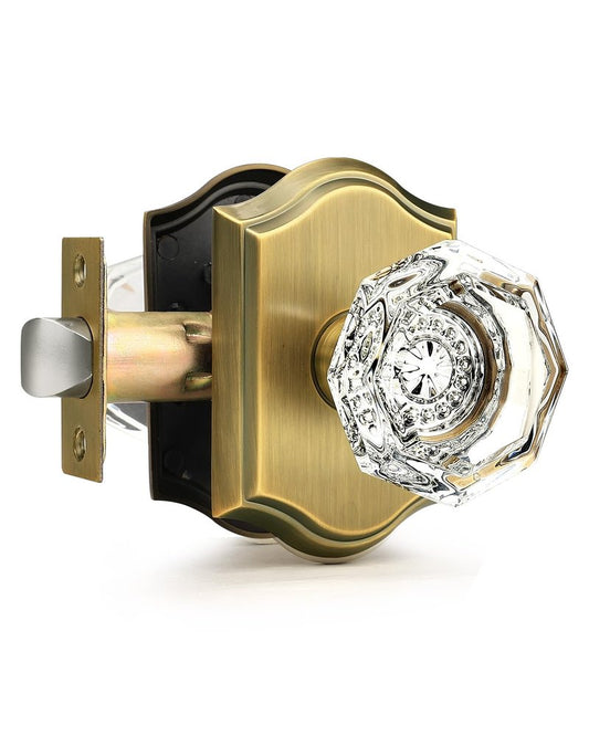 Gobrico Octagonal Diamond Crystal Doorknob in Antique Brass for Hall/Closet,Passage Function for Interior Room,Keyless,1 Pack