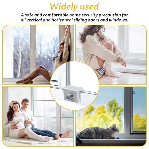 4 Sets Sliding Window Locks for Horizontal Sliding Window Bars Security Inside Windows Child Safety Locks with Key for Up and Down Windows and Horizontal Adjustable Aluminum Easy to Install Stopper