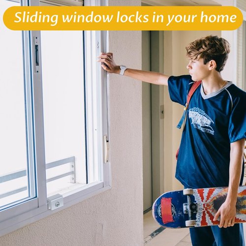 4 Sets Sliding Window Locks for Horizontal Sliding Window Bars Security Inside Windows Child Safety Locks with Key for Up and Down Windows and Horizontal Adjustable Aluminum Easy to Install Stopper