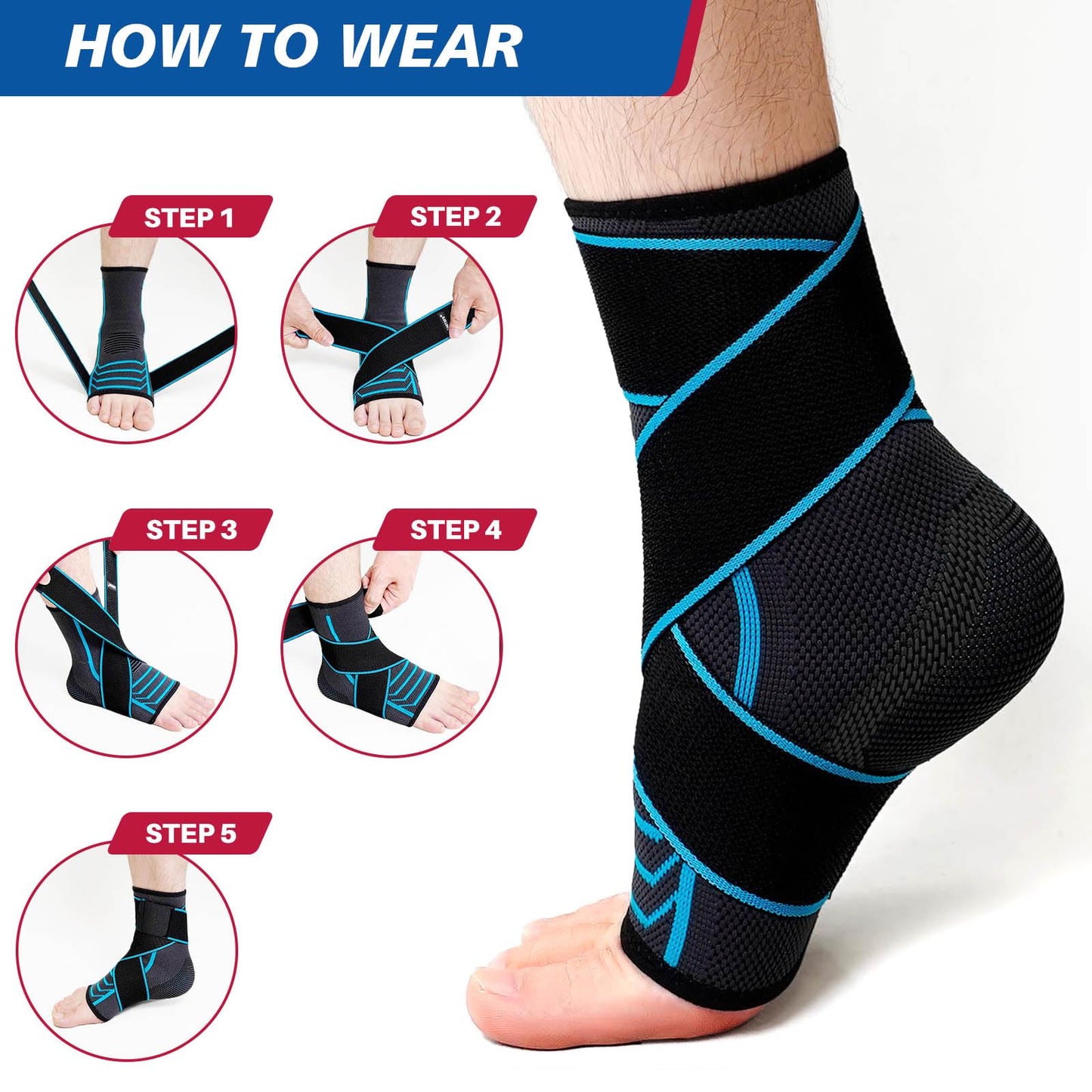 AMITOFO Ankle Brace for Sprained Ankle, Plantar Fasciitis & Achilles Tendonitis Relief, Heel Support with Strap for Men Women, Compression Wrap for Foot Swelling(Single, Medium)