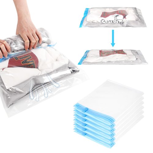 6 Packs Reusable Vacuum Bags for Travel, 50 X 35cm/19.7x13.8inch Roll-up Storage Bag Travel Compression Bag Space Saver Bags for Suitcases Taveling Bedding(No Pump Or Vacuum Needed)