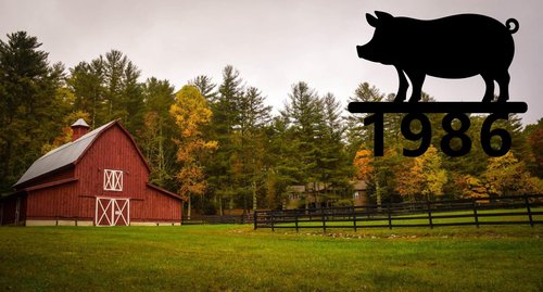 Custom Farm Hog Metal Sign, Personalized Pig Country Ranch Farm Outdoor Sign Piglet Metal House Number Sign, Cute Swine Address Sign House Address Metal Address Sign,