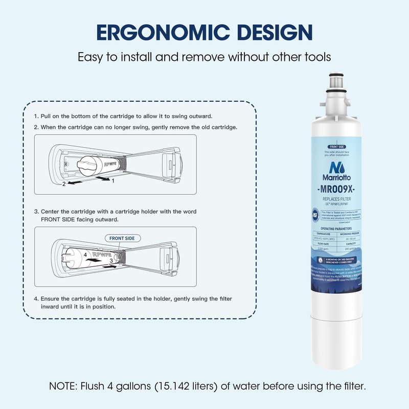 MARRIOTTO Replacement for GE RPWFE, RPWF (Built-in CHIP) Refrigerator Water Filter, Compatible with GFE28GELDS, PFE28KELDS, PFE28KYNFS, GFD28GELDS, GYE22HMKES, GFE28GYNFS, GFD28GYNFS, Pack of 1