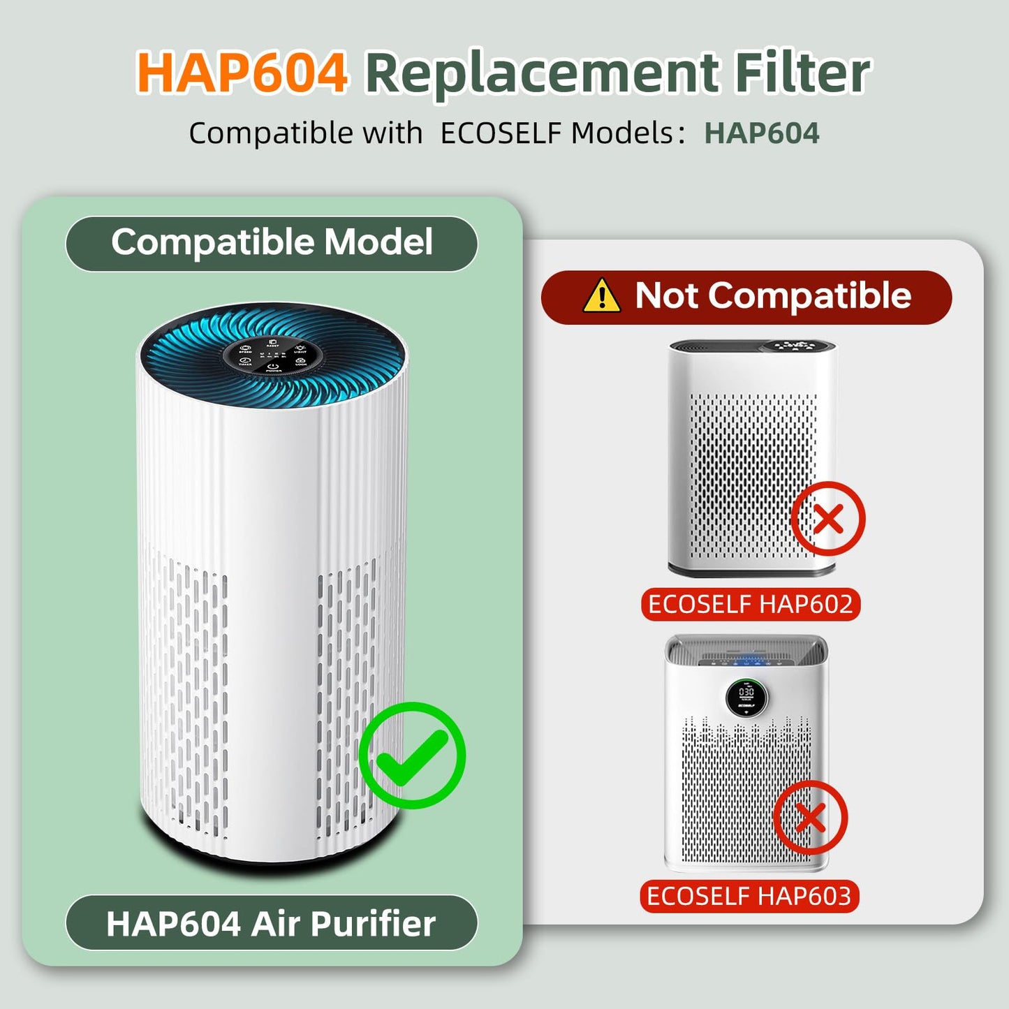 Doifyn 2Pack HAP604 Replacement Filter for ECOSELF HAP604, 3-In-1 Air Filter Efficiency Activated Carbon Filtration System, White