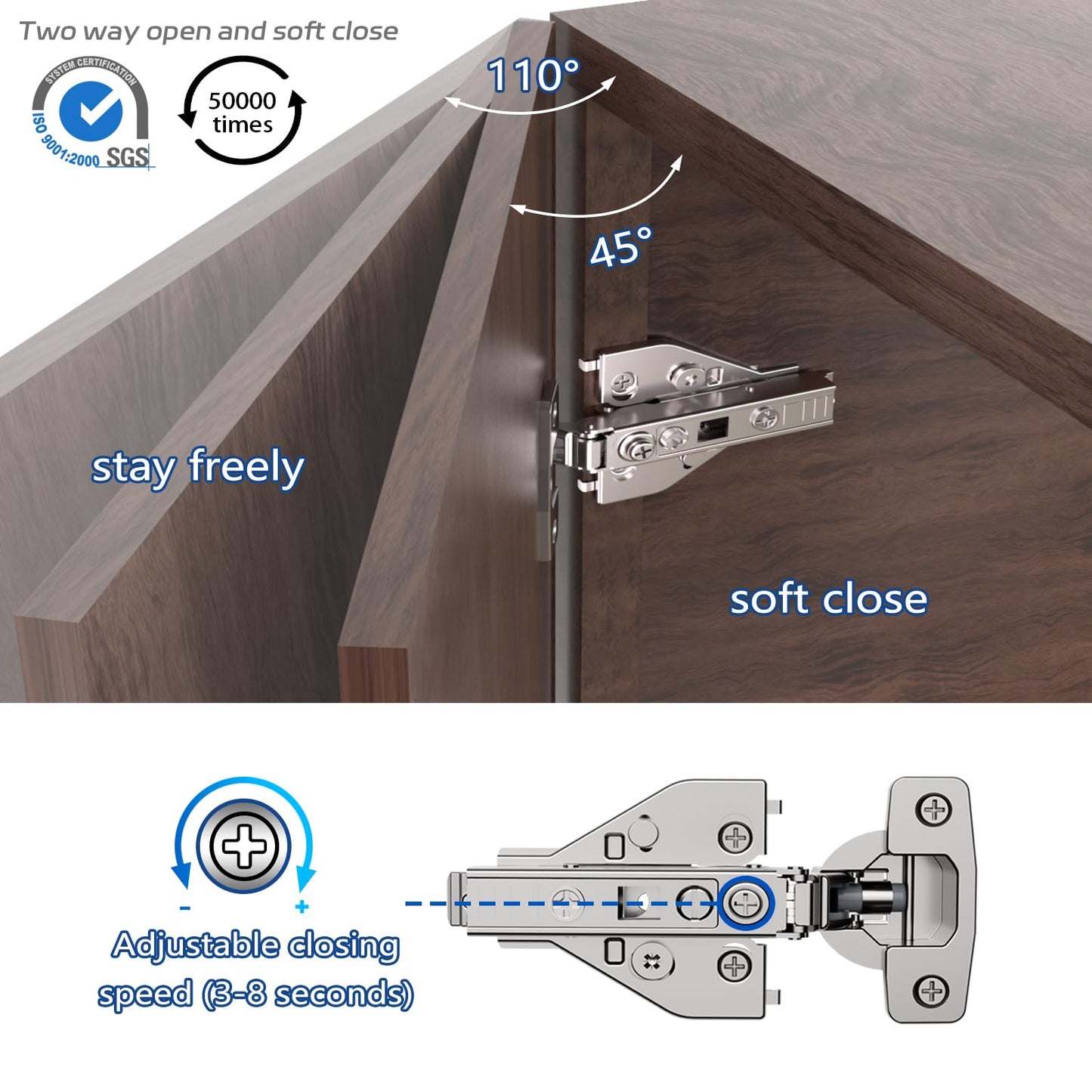 Soft Close Cabinet Hinges 4 Pack 4D Adjustable with Speed Control-Full Overlay 3/4 Inch Face Frame Hinges, Concealed Self-Closing Hinges for Frameless & Face Frame Cabinets