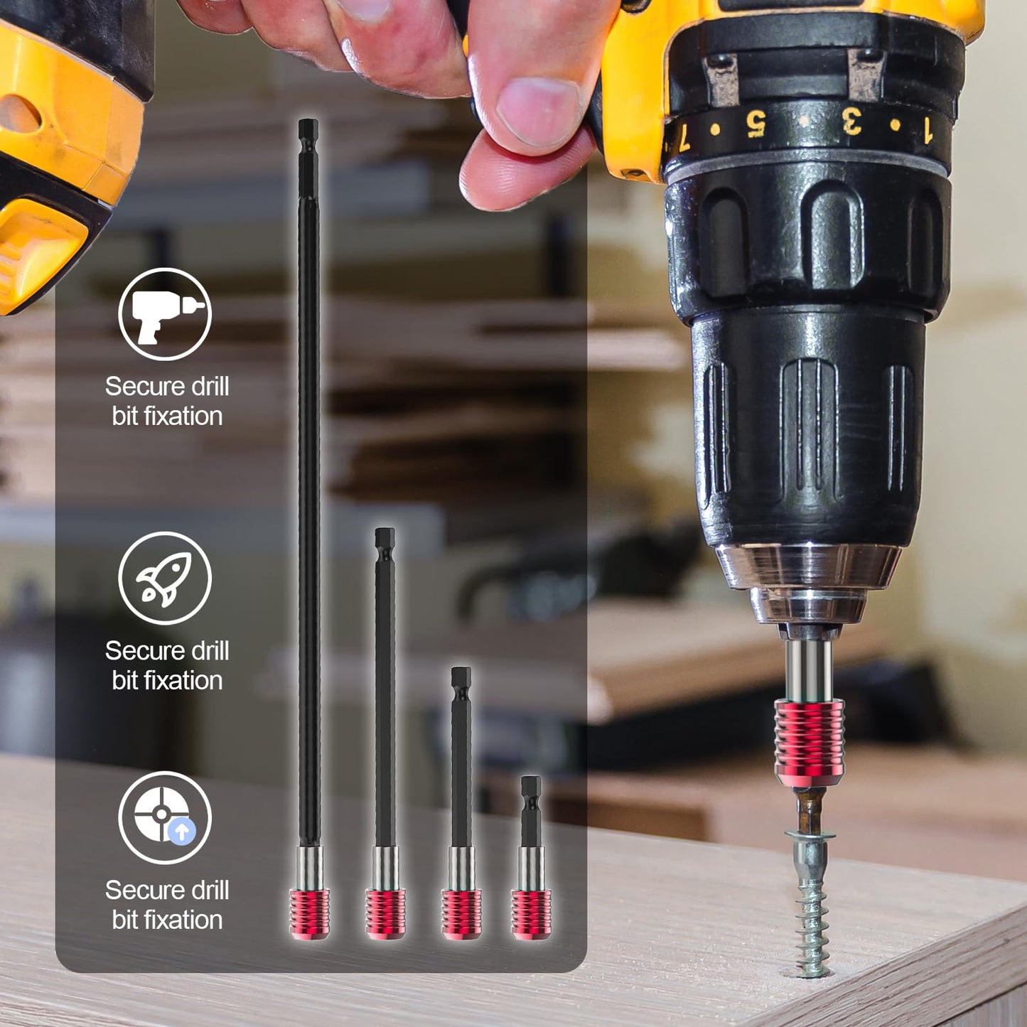 Buhobha 4PCS Drill Bit Extension Set, 1/4" Hex Shank Magnetic Bit Holder in 2", 4", 6", 12" Lengths, Cr-V Steel for Impact Driver, Screwdriver Bits, Nuts & Sockets