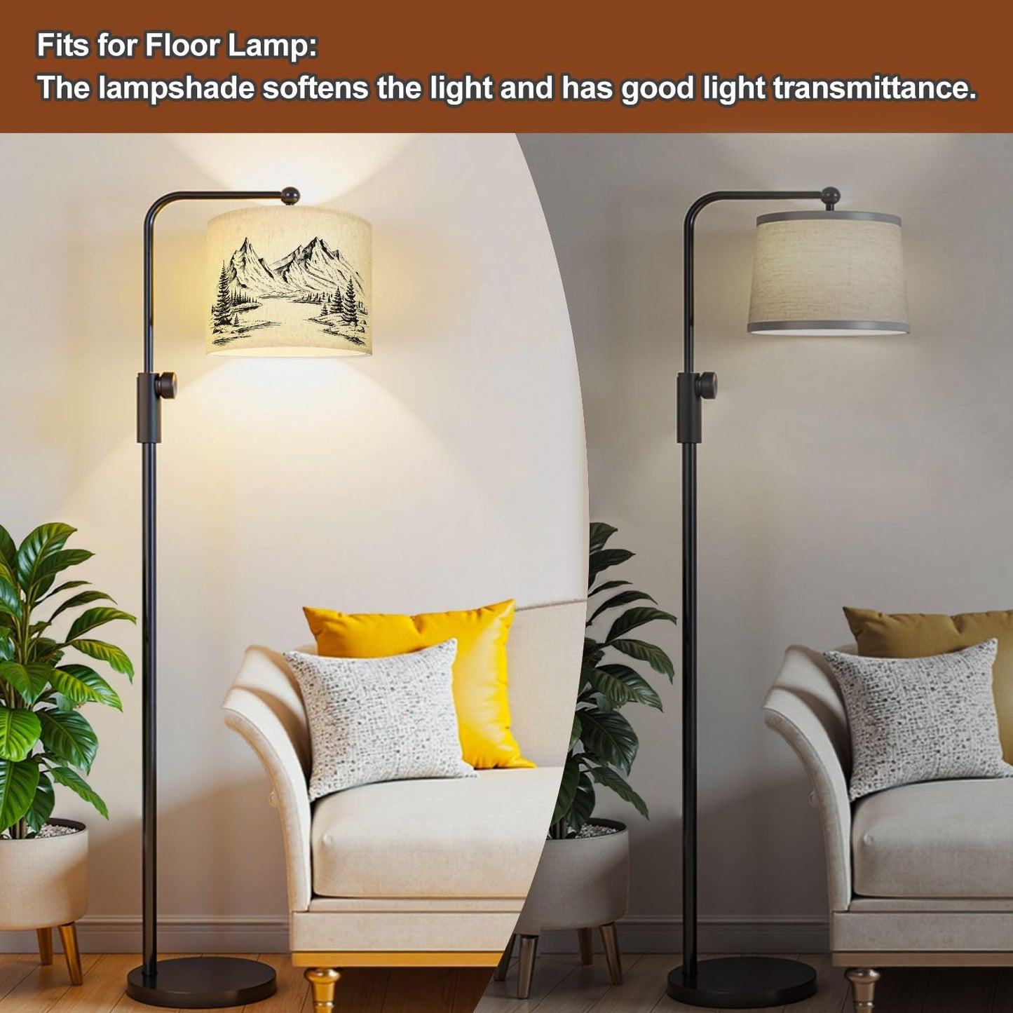 Lampshade 1 Pack Hand drawn nature mountains forest Drum Lampshades For Table Lamp Floor Lamps Replacement Lamp Shades Easy Assembly Required