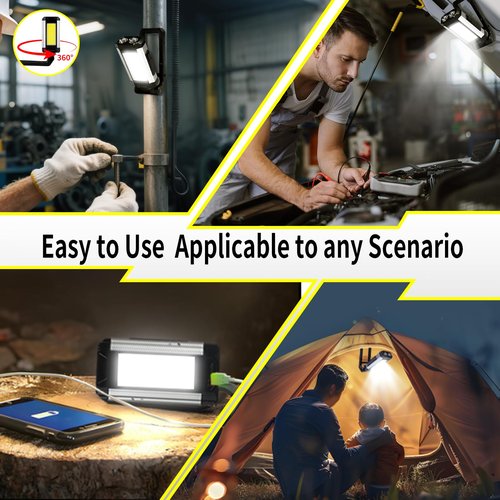 KunHe Magnetic Work Light 4-Pack 1800 mAh Rechargeable Work Light 400 Lumens 7 Modes Suitable for Industrial Maintenance Plumbing Repair Electrician