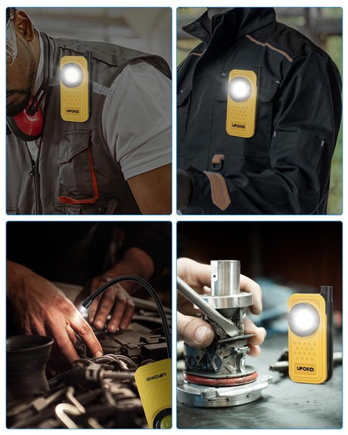 UFOND Rechargeable Flashlight,Lightweight Pocket Work Light Gooseneck Lamp,Dual Light Source 4 Mode Brightness,Magnetic Clip Aluminum Alloy Spotlight,Hand Free for Repair Outdoor Camping Emergency