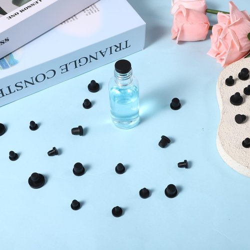 70 Pcs Silicone Rubber Hole Plug, 7 Sizes Round Rubber Button Hole End Covers, Silicone Plugs, Black High Temp T-Type Hole Plug, Soft Flexible Stopper, Waterproof & Sealing