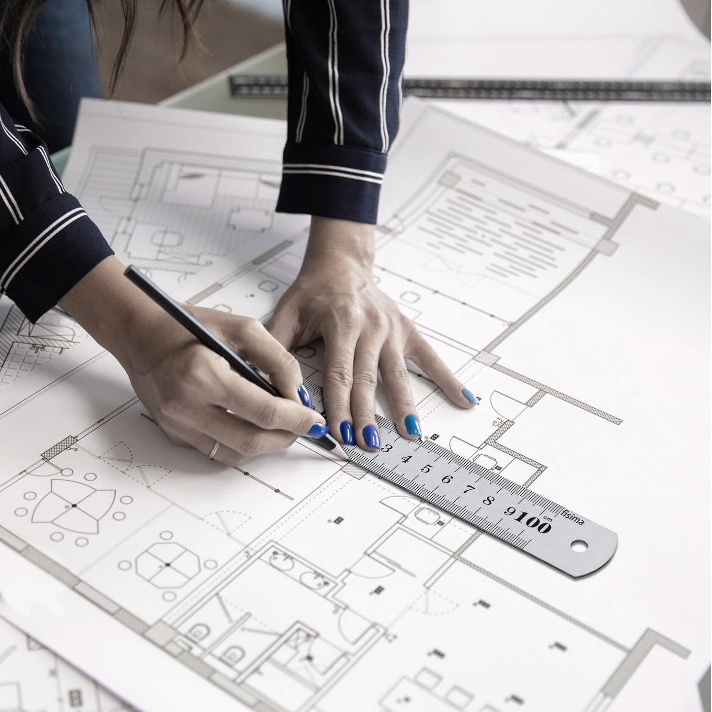 Fisima Large Stainless Steel Ruler Rule Measure Straight Edge 1 Metre Meter 40" 100cm
