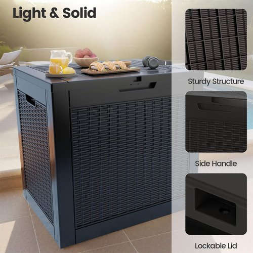 ComeWay 31 Gallon Outdoor Storage Box - Waterproof Resin Rattan Deck Bin for Indoor & Outdoor Use - Lockable & UV Resistant - Ideal for Package Delivery, Patio Cushions & Gardening Tools, Black