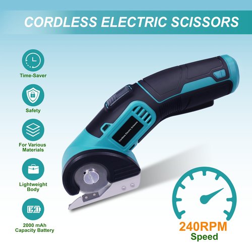 Cordless Electric Scissors, cardboard cutter, rotary cutter for fabric with Safety Lock, Suitable for Cutting Carpet, Leather, Cardboard, Fabric, plastic,and More, Safe and Easy to Hold