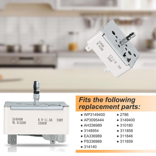 3149400 3148954 WP3149400 3148953 Range Surface Burner Infinite Switch for Large 8 Inch Burner Replace Parts: 2786 AP6007666 PS11740783 EAP11740783 310180 311846 311858 311859 Fits for Whirlpool