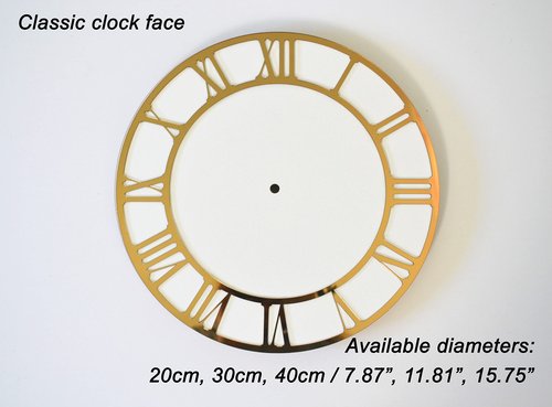 7.87 Inch (20cm) Gold Classic Clock Face with Clock Hands for Resin, Crafts, DIY, Round Mirror Acrylic Dial Plate with Roman Numerals, Resin Accessories