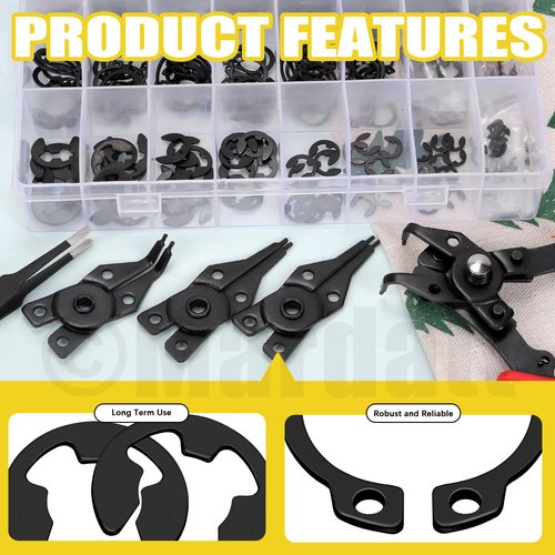 Mardatt 312Pcs 21 Sizes C-clip External Retaining Rings Snap Rings Assortment Set(M4-M28) with 10 Sizes E-Clip Retaining Rings Assortment Set(1.5mm-10mm), 4 in 1 Snap Ring Pliers and Tweezer