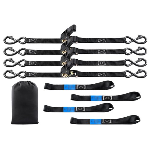 Heavy Duty Ratchet Straps 15 Ft Length 1800 Lbs Safe Working Load, 4-Pack with S-Hooks and Soft Loops