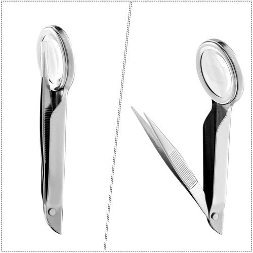 Weewooday 3 Pieces Magnifying Glass Tweezers Splinter Tweezers with Magnifying Glass Handheld Magnifier Forceps Portable Repairing Loupe Tool for Scientific Jewelry Inspection (10 Times)