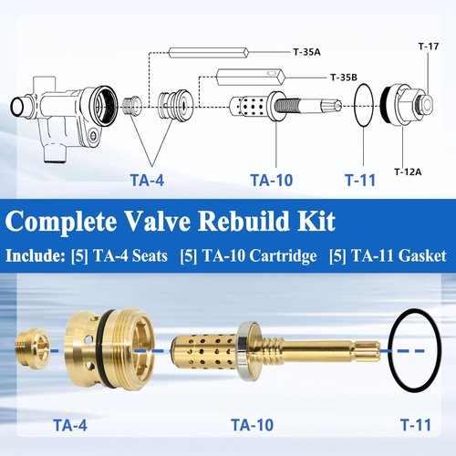 Ebrmeiwo 5-Sets TA-10 Flow Control Spindle and TA-4 Hot&Cold Seat with Gaskets, for Temptrol Shower Valves