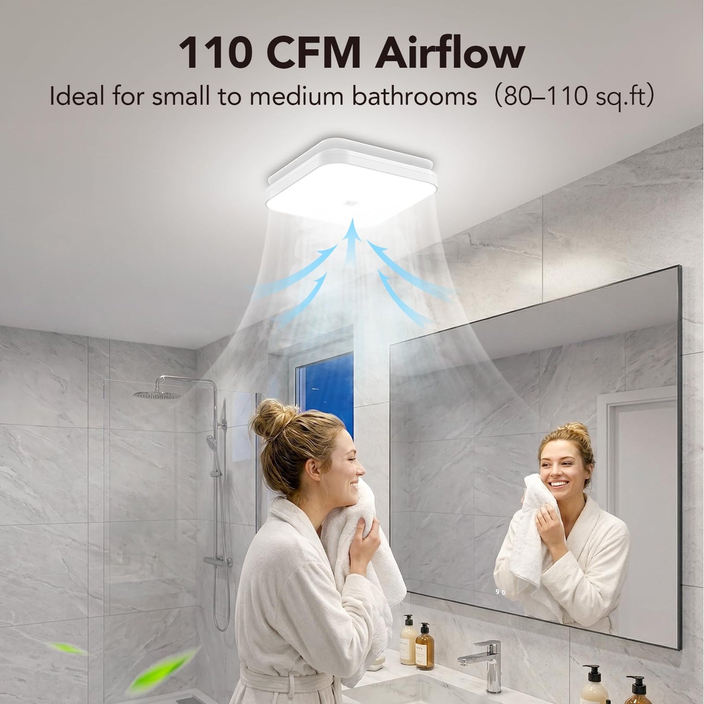 OREiN 2-in-1 Bathroom Exhaust Fan with Light, 110 CFM Shower Vent Fan, 1000LM Bright LED, 5000K, ENERGY STAR, HVI/FCC/ETL, Easy Retrofit Installation (Cut-Out 7.36" x 7.68")