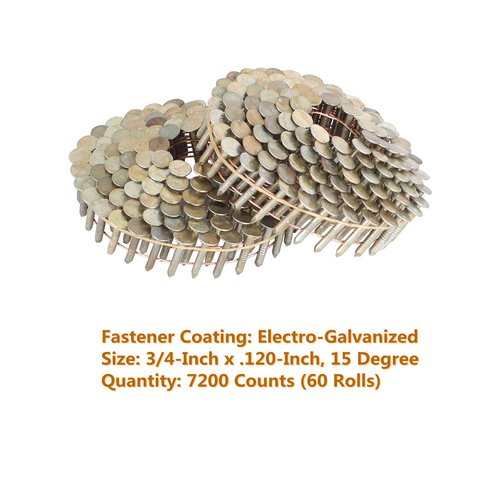kimllier 7200 Count Coil Siding Nail Full Round Head Wire Collated Coil 15-Degree 3/4-Inch x .120-Inch Smooth Shank Electro Galvanized Coil Roofing Nails