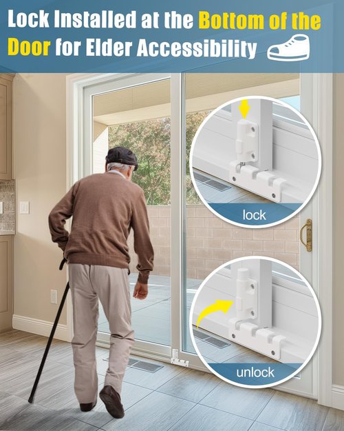 Sliding Door Lock Window Locks for Patio Sliding Glass Door Foot Locks for Front Door Security Bar Stoppers Top Horizontal Childproof Keyless Safety Lock from Inside Home Apartment Hotel Essentials