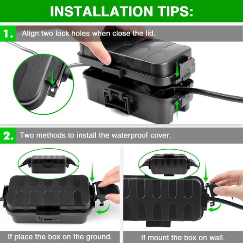Flemoon Small Outdoor Electrical Box Waterproof w/Detachable Shield Covers, IP55 Extension Cord Cover for Plug, Outlet, Holiday Lights, Weatherproof Connection Box(Inner 5.9 x 3.2 x 1.8inch), Black