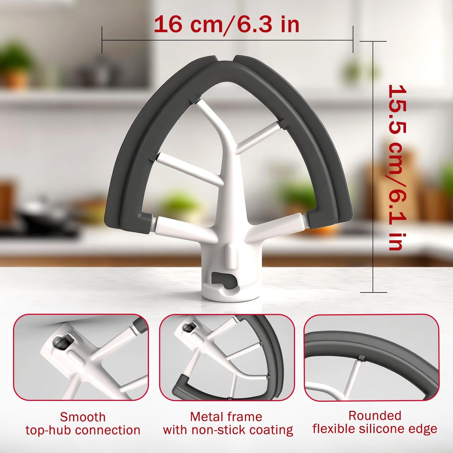 Flex Edge Beater for KitchenAid 4.5/5 Qt Tilt-Head Mixer – Flexible Silicone Edge kitchen aid paddle attachments, Auto-Scrape Bowl Scraper, For Kitchen Aid Accessories and Attachments (Gray)