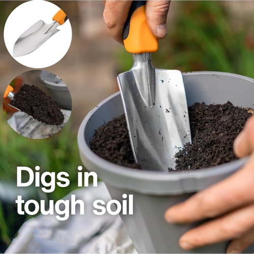 Heavy Duty Garden Trowel with Cast Aluminum Head, Ergonomic Handle for Digging and Planting, with Hanging Hole