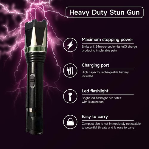 T6610 Stun Gun Ultrapowerful Rechargeable for Men Women for Car & Self Defense Tactical Flashlight for Person Safety(Green)