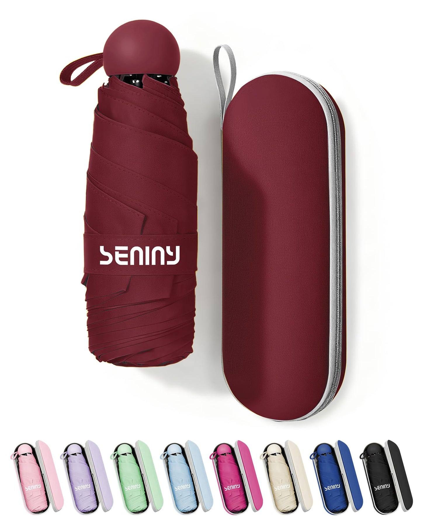Seniny Mini Portable Travel Umbrella with Case - Compact Umbrellas for Rain & Sun UV Protection for Backpack Pocket, Lightweight Folding Small Umbrella, Tiny Purse Size UV Blocker for Kids Women Girls