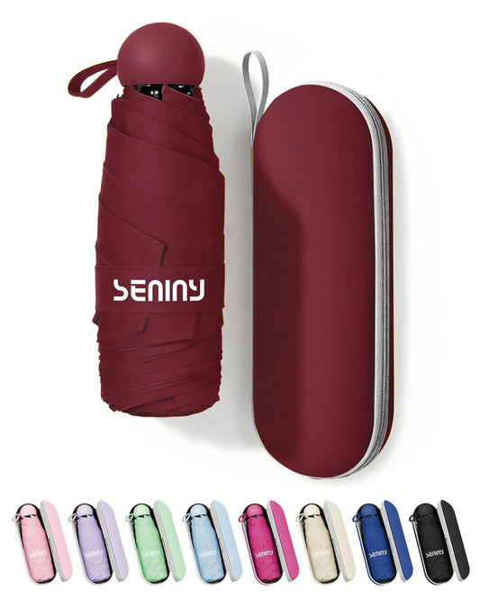 Seniny Mini Portable Travel Umbrella with Case - Compact Umbrellas for Rain & Sun UV Protection for Backpack Pocket, Lightweight Folding Small Umbrella, Tiny Purse Size UV Blocker for Kids Women Girls