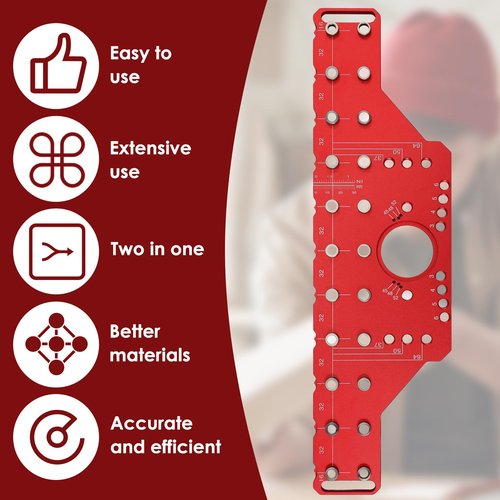 LYDODOKA Shelf Pin Jig and Hinge Jig, 2 In 1 Cabinet Hardware Jig Tool with Self-contained Clamping & 1/4 inch 5mm Drill Bits, Cabinet Concealed Hinge Drilling Guide for Door Woodworking
