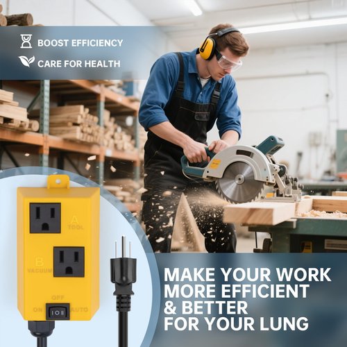 Ortis Automatic Vacuum Switch with Auto/On/Off Control, Smart Current Sensing, and Delayed Vacuum Start to Prevent Overload and Breaker Trips,Ensuring a Safer and Cleaner Workspace, Yellow