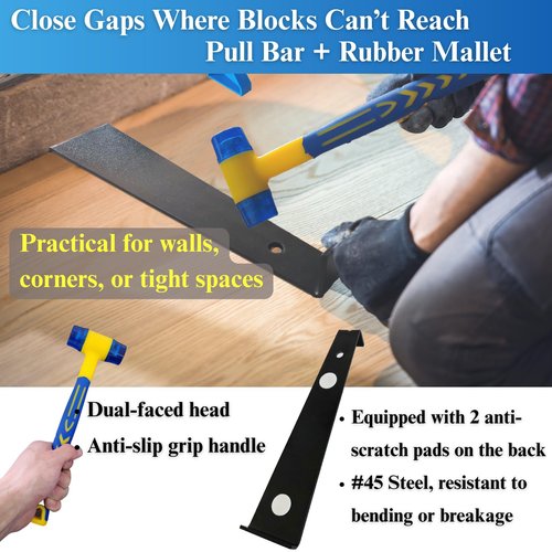 Jiffy2NE1 Flooring Installation Kit, Flooring Tools for Laminate/LVP/LVT/Hardwood/Vinyl Installing, with 20Pcs LVP Spacers (1/4 & 1/2 inch), Heavy Duty Tapping Block, Pull Bar, Rubber Mallet