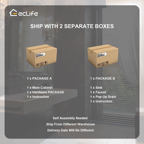 eclife 30" Bathroom Vanities Cabinet with Sink Combo, Wall Mounted Floating Cabinet W/Decor Line, Soft-Close System, 2 Extra Big Drawers, Matte Black Faucet, Black