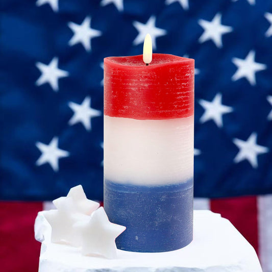 4th of July Pillar Candles - Concave Edge,Real Wax, Red White Blue Patriotic Flameless Candle (3"×6") Battery Operated with Remote Timer Flickering LED Candles for Patriotic Holiday Decor